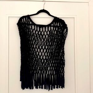 All Saints Black Azeen Macramé Top